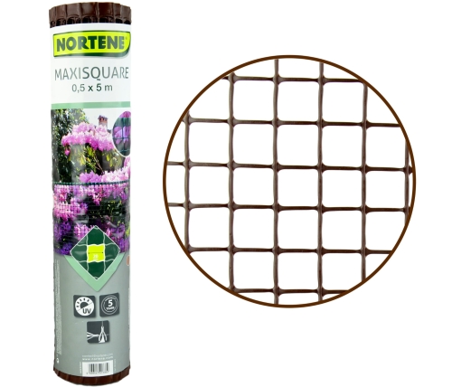 Siatka PCV Brązowa 50cm 5m oczko 20x20mm Nortene Maxisquare Brąz Plastikowa 0,5x5m