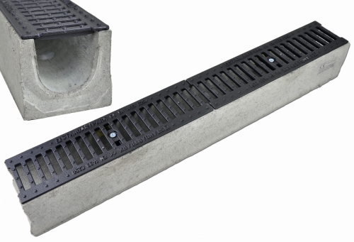 Kanał DN100 H125 C250 12,5x14x100[cm] Odwodnienie Liniowe korytko betonowe / ruszt żeliwny
