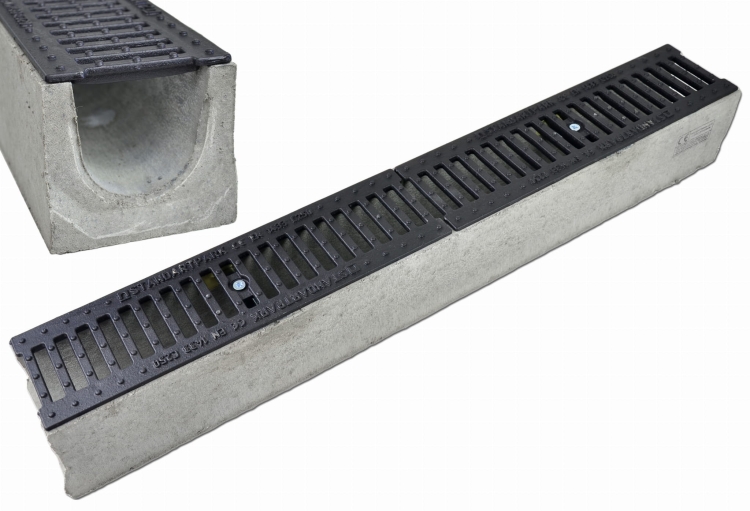 Kanał DN100 H125 C250 12,5x14x100[cm] Odwodnienie Liniowe korytko betonowe / ruszt żeliwny