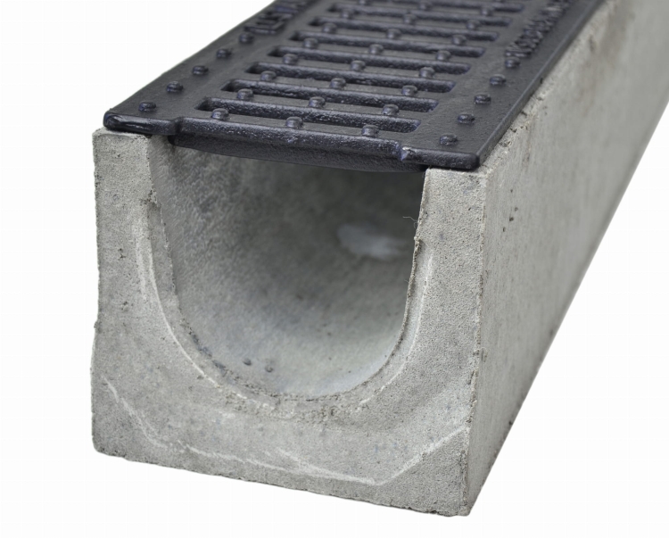 Kanał DN100 H125 C250 12,5x14x100[cm] Odwodnienie Liniowe korytko betonowe / ruszt żeliwny
