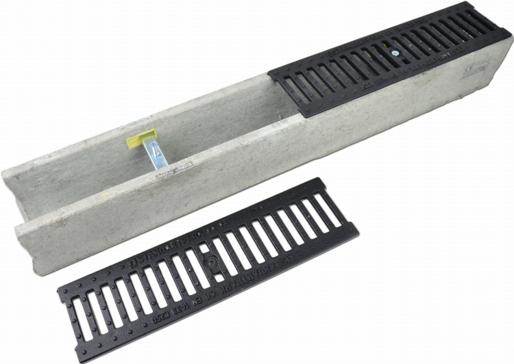 Kanał DN100 H125 C250 12,5x14x100[cm] Odwodnienie Liniowe korytko betonowe / ruszt żeliwny