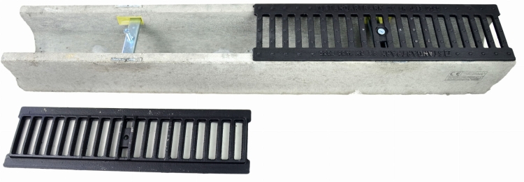 Kanał DN100 H125 C250 12,5x14x100[cm] Odwodnienie Liniowe korytko betonowe / ruszt żeliwny