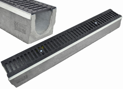 Kanał DN100 H130 C250 13x14x100[cm] Odwodnienie Liniowe korytko betonowe z okuciem / ruszt żeliwny