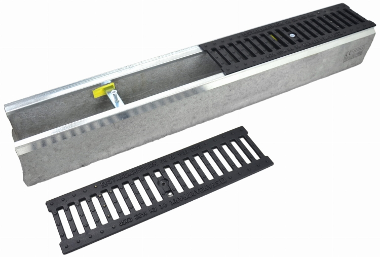 Kanał DN100 H130 C250 13x14x100[cm] Odwodnienie Liniowe korytko betonowe z okuciem / ruszt żeliwny