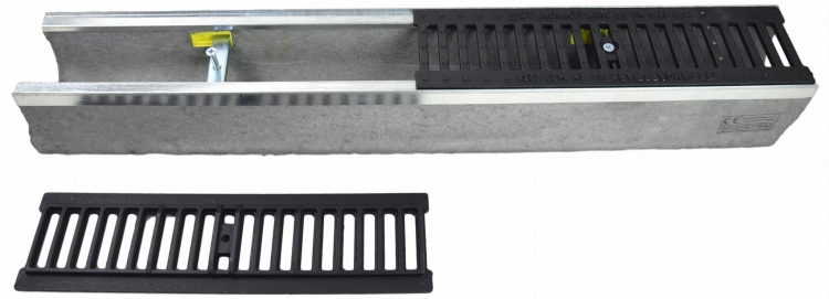 Kanał DN100 H130 C250 13x14x100[cm] Odwodnienie Liniowe korytko betonowe z okuciem / ruszt żeliwny