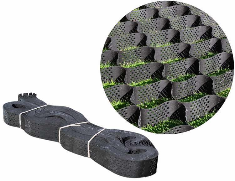 Geokrata Taśmowa H100 oczko 200x200 [mm] czarna 2,55x6[m] - 15,3 m2 Zgrzewana Perforowana na Drogi Skarpy Wzmocnenia