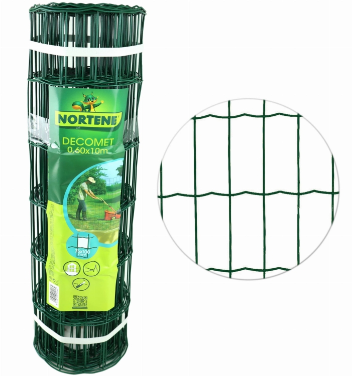 Nortene Siatka Metalowa DECOMET 0,6x10m oczko 100x75mm zielona