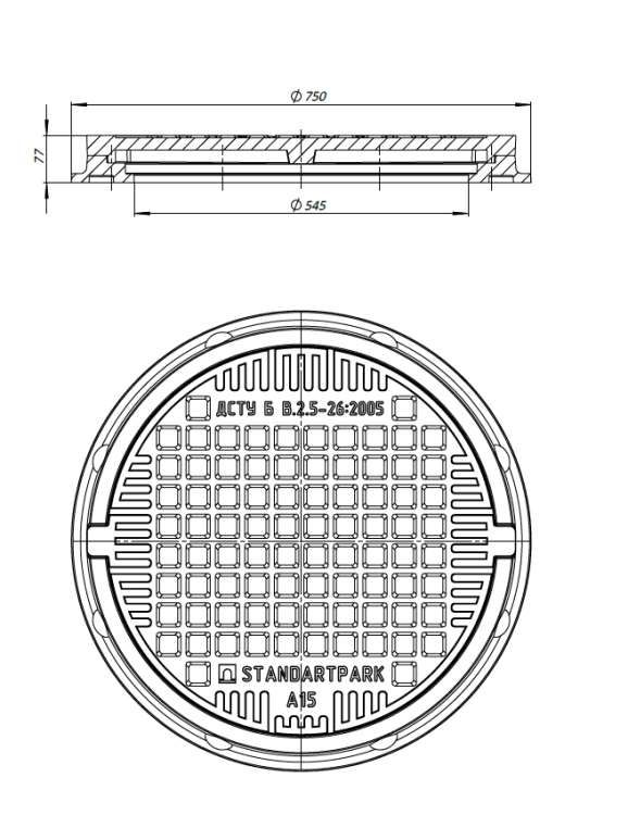Właz Ø600 60cm (75cm) Czarny Polimerowy A15 pokrywa szamba studni