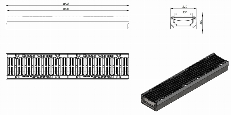 Kanał DN150 H100 D400 10x21x100[cm] Odwodnienie Liniowe korytko betonowe wzmacniane / ruszt żeliwny