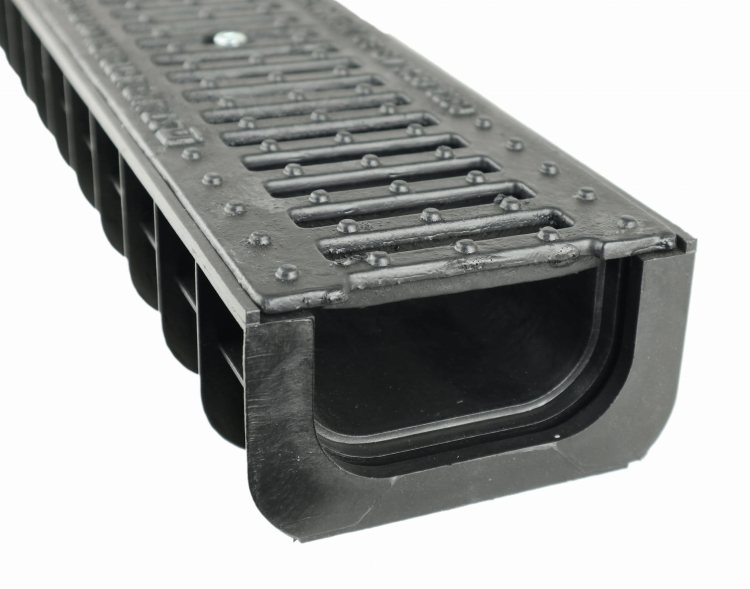 Kanał DN100 H80 C250 PP/ŻEL. 8x16x100[cm] PM BASIC Odwodnienie Liniowe korytko plastikowe / ruszt żeliwny