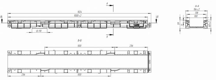Kanał DN100 C250 H55 PP/ŻEL. 5,5x16x100[cm] PM BASIC Odwodnienie Liniowe korytko plastikowe / ruszt żeliwny