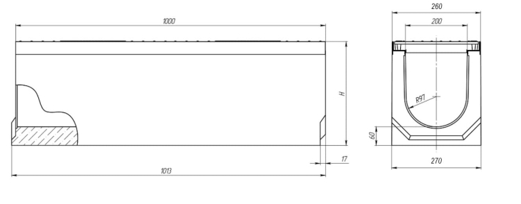 Kanał DN200 H210 D400 21x26x100[cm] Odwodnienie Liniowe korytko betonowe wzmacniane / ruszt żeliwny