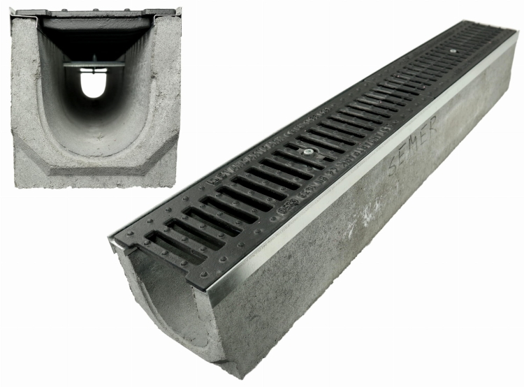 Kanał DN100 H150 C250 15x14x100[cm] Odwodnienie Liniowe korytko betonowe z okuciem / ruszt żeliwny