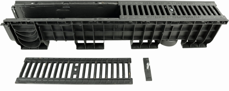 Kanał DN100 H200 C250 PP/ŻEL. 20x16x100[cm] PM BASIC Odwodnienie Liniowe korytko plastikowe / ruszt żeliwny