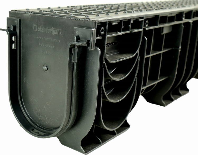 Kanał DN100 H200 C250 PP/ŻEL. 20x16x100[cm] PM BASIC Odwodnienie Liniowe korytko plastikowe / ruszt żeliwny