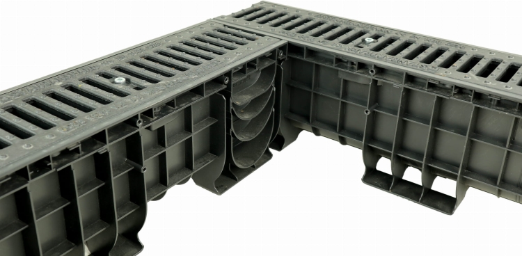 Kanał DN100 H200 C250 PP/ŻEL. 20x16x100[cm] PM BASIC Odwodnienie Liniowe korytko plastikowe / ruszt żeliwny