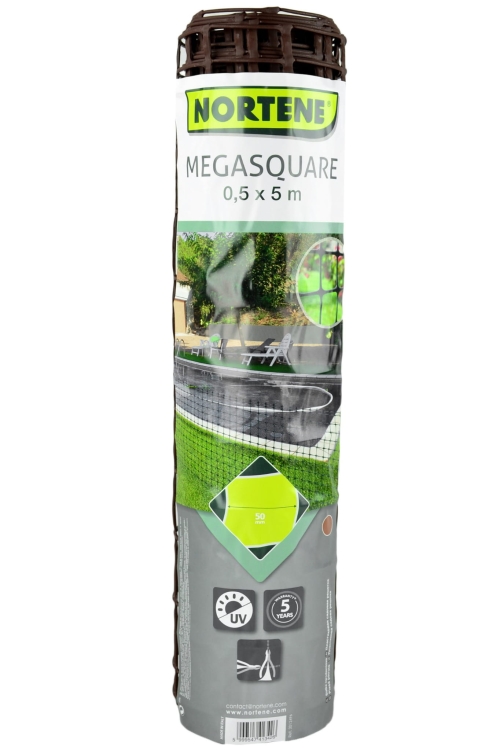 Siatka PCV Brązowa 50cm 5m oczko 50x50mm Nortene Megasquare Brąz Plastikowa 0,5x5m
