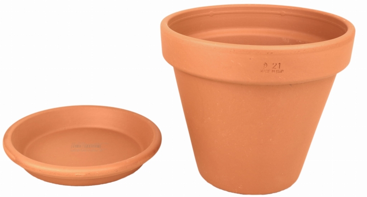 DEGREA Doniczka VASO D21 cm Ceramiczna Klasyczna Prosta Włoska Terakota + Podstawek D19 cm