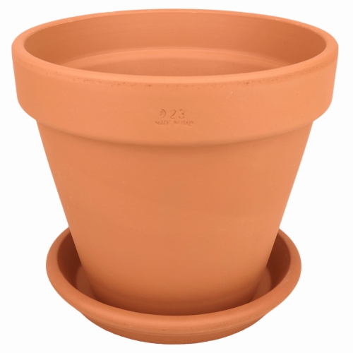 DEGREA Doniczka VASO D23 cm Ceramiczna Klasyczna Prosta Włoska Terakota + Podstawek D21 cm