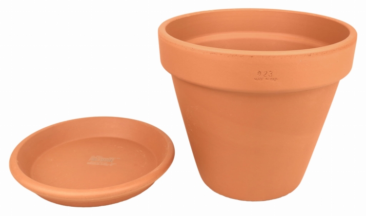 DEGREA Doniczka VASO D23 cm Ceramiczna Klasyczna Prosta Włoska Terakota + Podstawek D21 cm