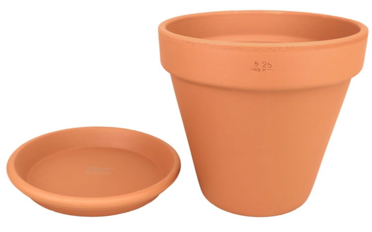 DEGREA Doniczka VASO D25 cm Ceramiczna Klasyczna Prosta Włoska Terakota + Podstawek D23 cm