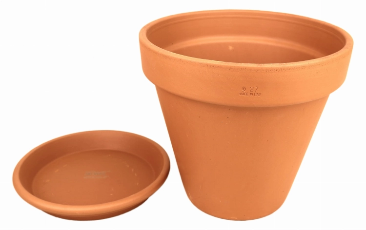 DEGREA Doniczka VASO D27 cm Ceramiczna Klasyczna Prosta Włoska Terakota + Podstawek D23 cm