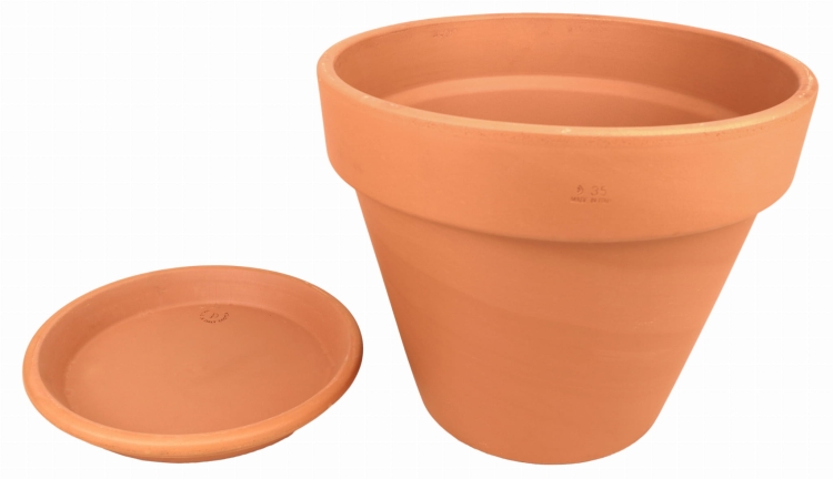 DEGREA Doniczka VASO D35 cm Ceramiczna Klasyczna Prosta Włoska Terakota + Podstawek D28 cm