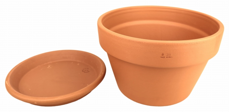 DEGREA Doniczka MEZZO VASO D31 Ceramiczna Klasyczna Prosta Włoska Terakota + Podstawka D28