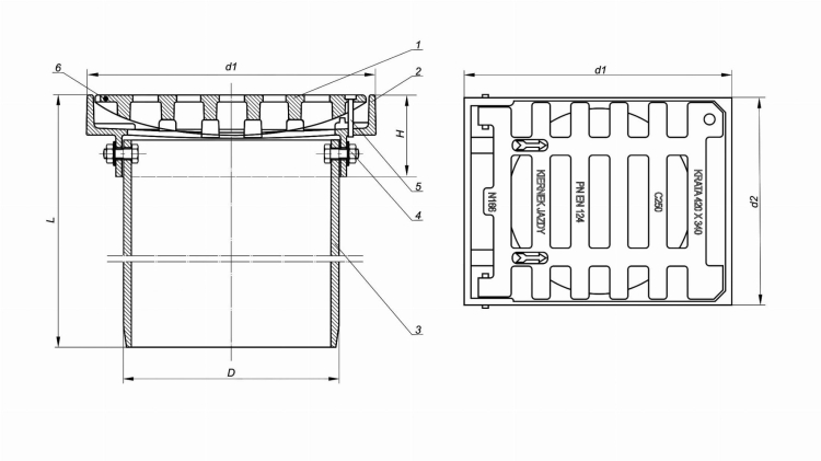 Wpust żeliwny D400 Prostokątny 42x34[cm] z teleskopem 315mm