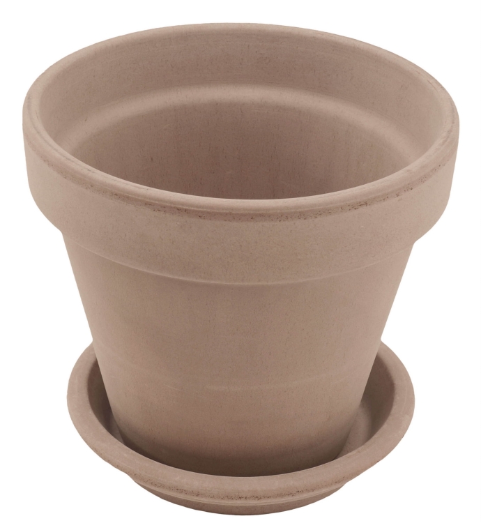 DEGREA Doniczka Ceramiczna Klasyczna Prosta Włoska Terakota Szara VASO VULCANO D17 cm + Podstawek D15 cm