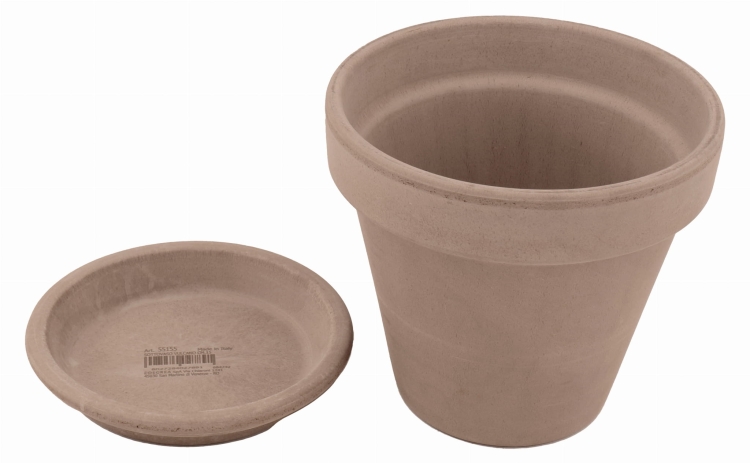 DEGREA Doniczka Ceramiczna Klasyczna Prosta Włoska Terakota Szara VASO VULCANO D17 cm + Podstawek D15 cm