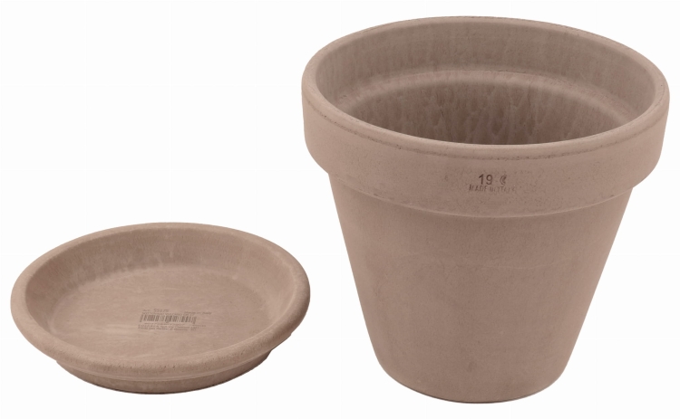 DEGREA Doniczka Ceramiczna Klasyczna Prosta Włoska Terakota Szara VASO VULCANO D19 cm + Podstawek D17 cm