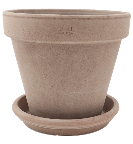 DEGREA Doniczka VASO VULCANO D21 Ceramiczna Klasyczna Prosta Włoska Terakota Szara 21cm + Podstawek D19 cm