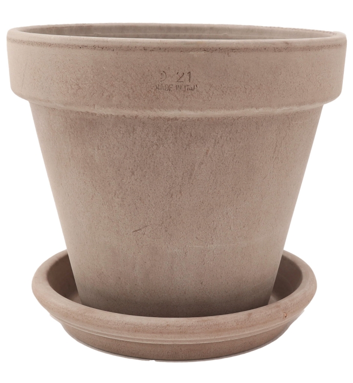 DEGREA Doniczka VASO VULCANO D21 Ceramiczna Klasyczna Prosta Włoska Terakota Szara 21cm + Podstawek D19 cm