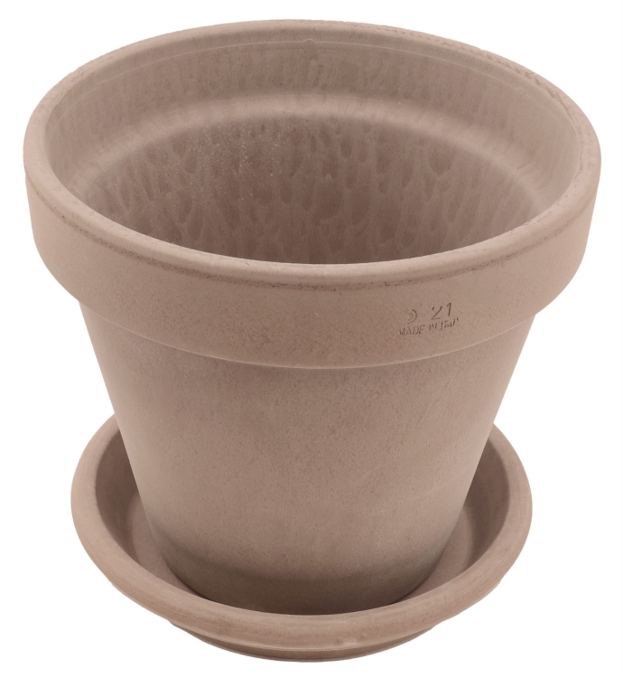 DEGREA Doniczka VASO VULCANO D21 Ceramiczna Klasyczna Prosta Włoska Terakota Szara 21cm + Podstawek D19 cm
