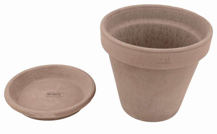 DEGREA Doniczka VASO VULCANO D21 Ceramiczna Klasyczna Prosta Włoska Terakota Szara 21cm + Podstawek D19 cm