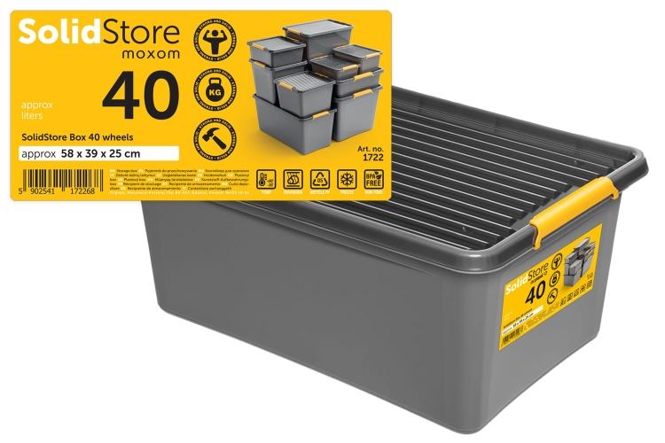 Pojemnik Plastikowy 40L z Pokrywą na kółkach grafitowy SolidStore Pudło
