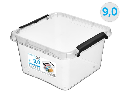 Pojemnik Plastikowy Transparentny 9L z Pokrywą Kwadratowy SimpleStore Pudło