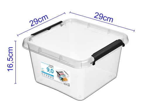 Pojemnik Plastikowy Transparentny 9L z Pokrywą Kwadratowy SimpleStore Pudło