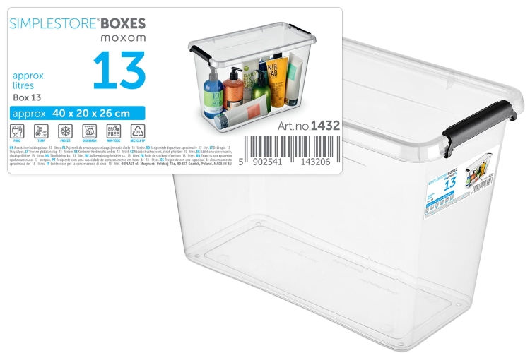 Pojemnik Plastikowy Transparentny 13L z Pokrywą SimpleStore Pudło