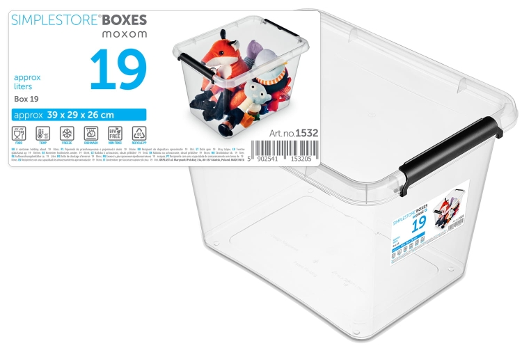 Pojemnik Plastikowy Transparentny 19L z Pokrywą SimpleStore Pudło