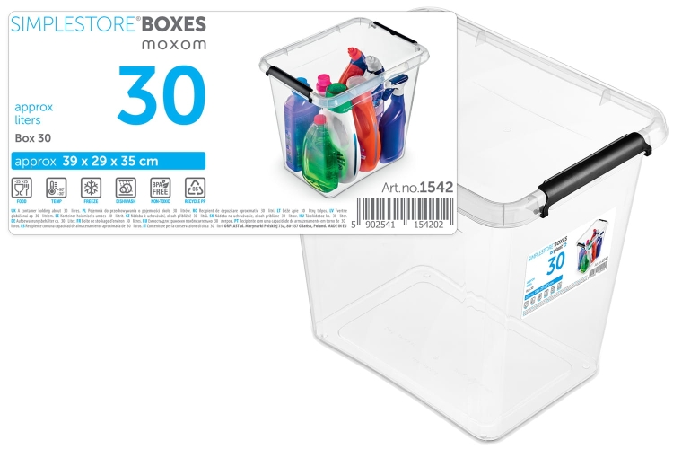 Pojemnik Plastikowy transparentny 30L z Pokrywą SimpleStore Pudło