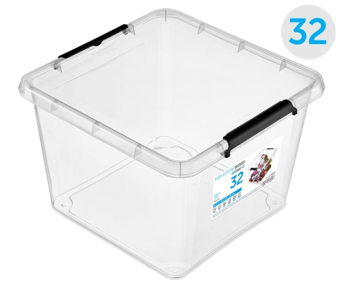 Pojemnik Plastikowy Transparentny 32L z Pokrywą Kwadratowy SimpleStore Pudło
