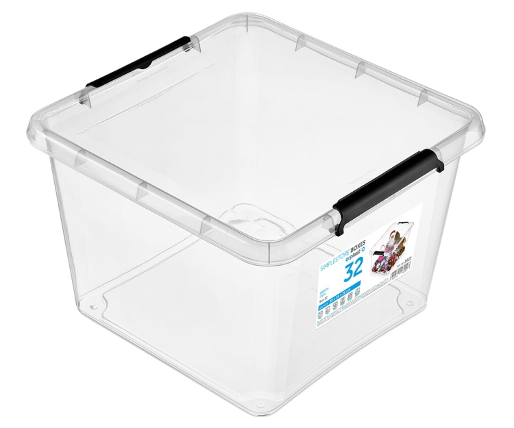 Pojemnik Plastikowy Transparentny 32L z Pokrywą Kwadratowy SimpleStore Pudło