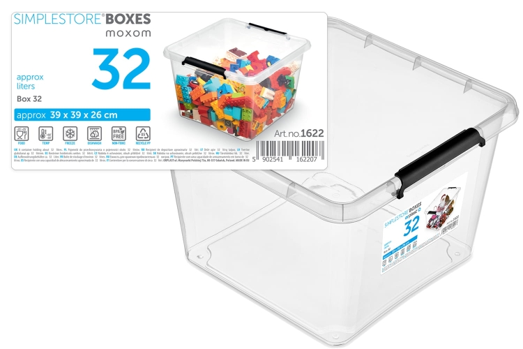 Pojemnik Plastikowy Transparentny 32L z Pokrywą Kwadratowy SimpleStore Pudło