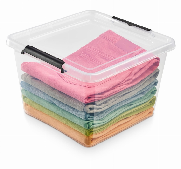 Pojemnik Plastikowy Transparentny 32L z Pokrywą Kwadratowy SimpleStore Pudło
