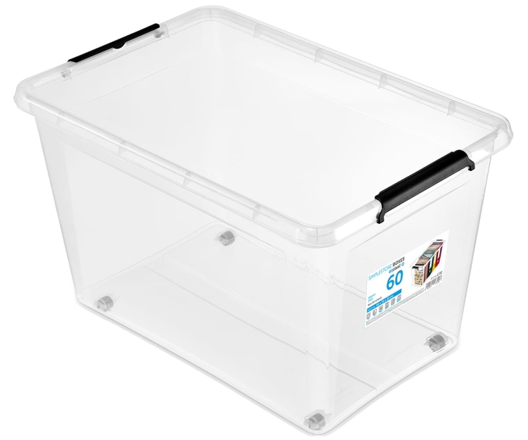 Pojemnik Plastikowy Transparentny 60L z Pokrywą na kółkach SimpleStore Pudło
