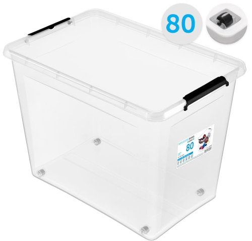 Pojemnik Plastikowy Transparentny 80L z Pokrywą na kółkach SimpleStore Pudło