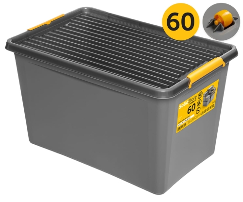 Pojemnik Plastikowy 60L z Pokrywą na kółkach grafitowy SolidStore Pudło