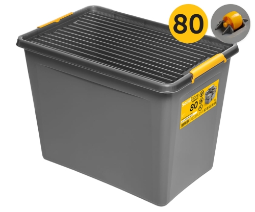 Pojemnik Plastikowy 80L z Pokrywą na kółkach grafitowy SolidStore Pudło